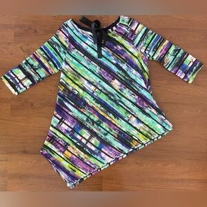 IC by Connie K Sz M Tunic Top 3/4 Sleeve Asymmetric Ribbon Textured Multicolor